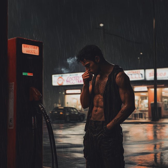 Lluvia en la gasolinera