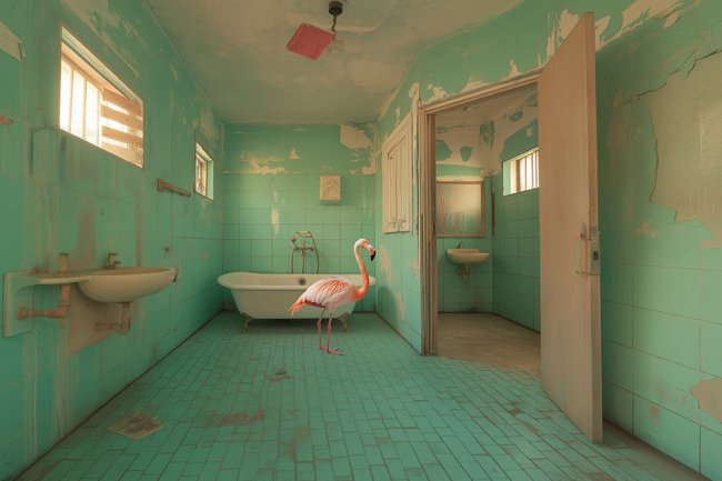 Un flamenco en el baño