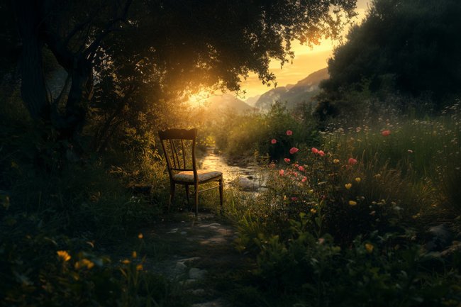 Una silla al atardecer