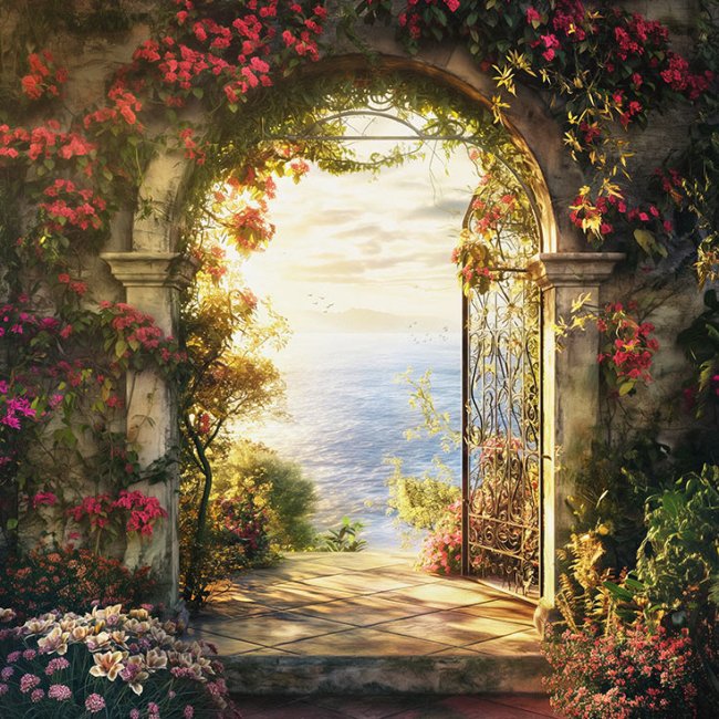 Villa con flores y mar